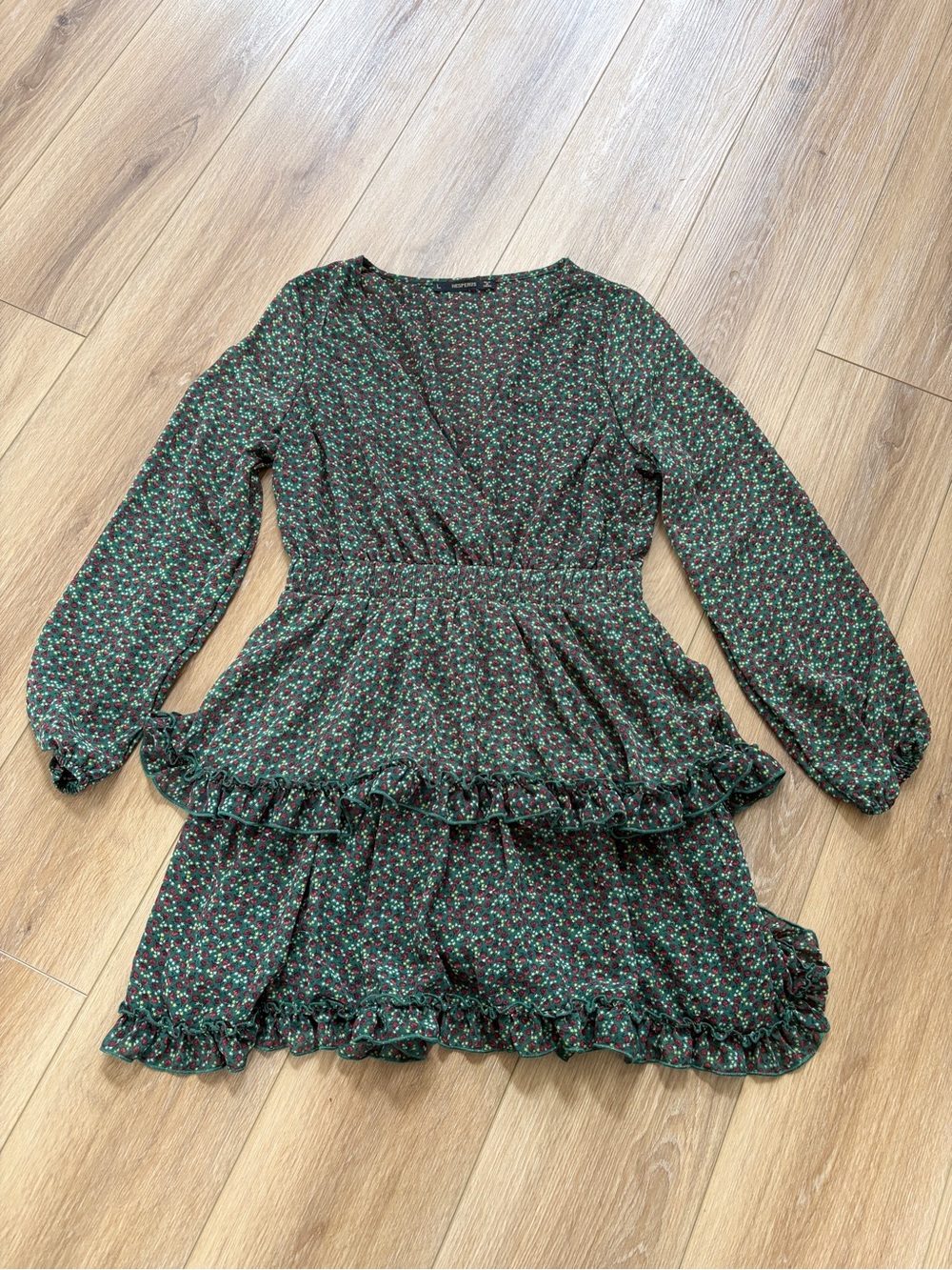 Floral Ruffle Tiered Long-Sleeve Dress - Green